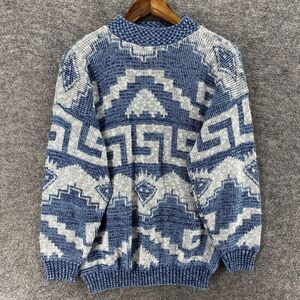 Metrix Sweater Pullover Women 18W Plus Blue Geometric Knit Crew Neck Long Sleeve